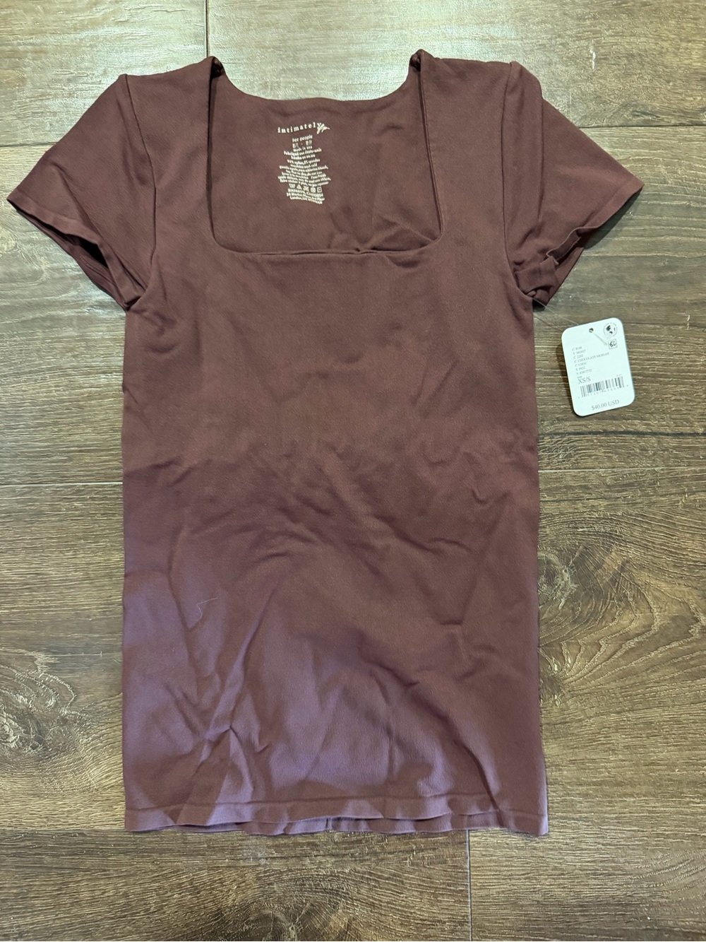 Free People Sunfade Clean Lines - Square Neck Short Sleeve Top — Choc Merlot